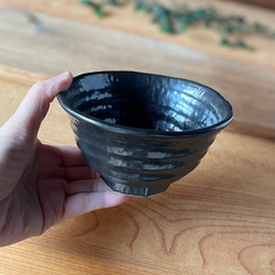 《数量限定・特別価格》ろくべ型茶碗・中　ツヤありいぶし黒　 4枚目の画像