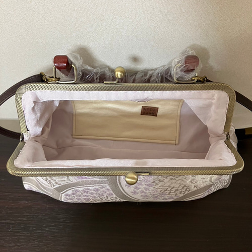 アンズルーム★ハンドメイド★着物★がま口バッグ★ハンドバッグ★かばん★白系 アンズルーム☆2WAY☆着物 帯☆がま口 バッグ☆ハンドバッグ