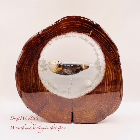 一つ限りの流木アート 海に浮かぶラッコ ジオラマ 流木 フィギュア 置物 インテリア レジン テラリウム 生き物 N33 6枚目の画像