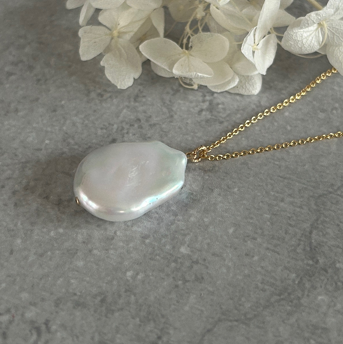 淡水パール コイン形 14kgf ネックレス