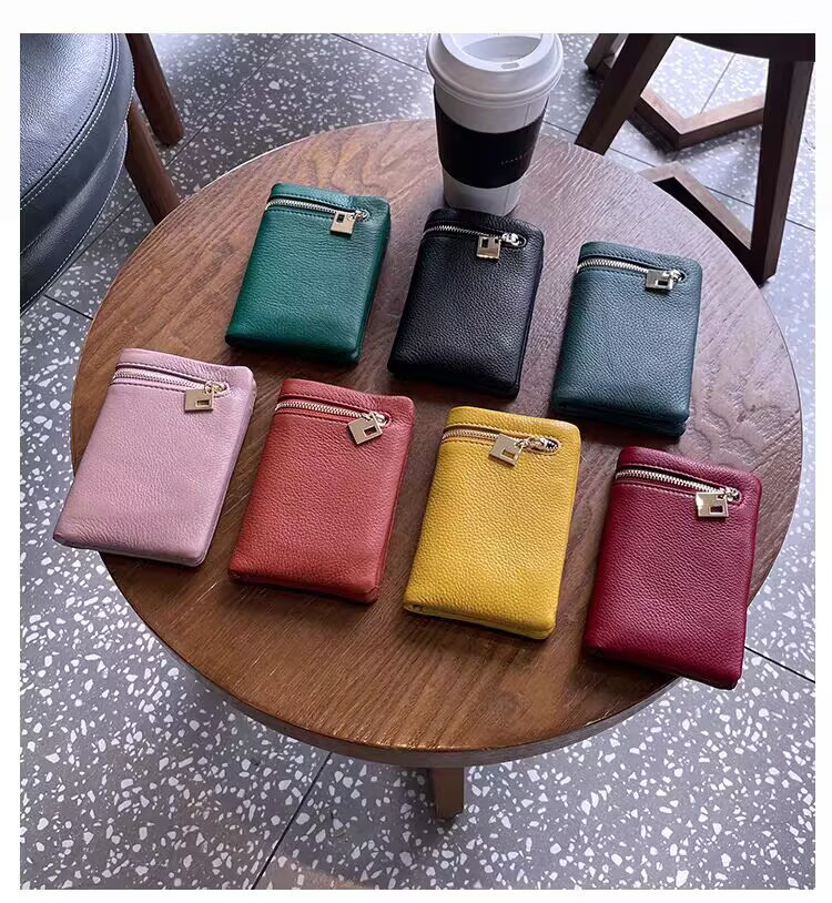 【牛革製❤外側ファスナー付き❤二つ折り財布】上品│マグネット式│シンプル│コンパクト│カード入れ│