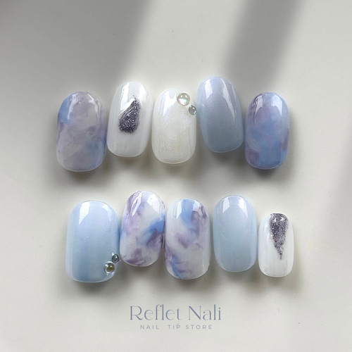 雨粒に咲く、紫陽花のニュアンスネイル ネイルチップ（つけ爪） Reflet