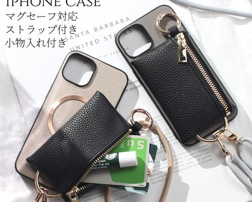 iphone ケース 本革 17 16 15 14 13 mini ストラップ レザー 小物入れ