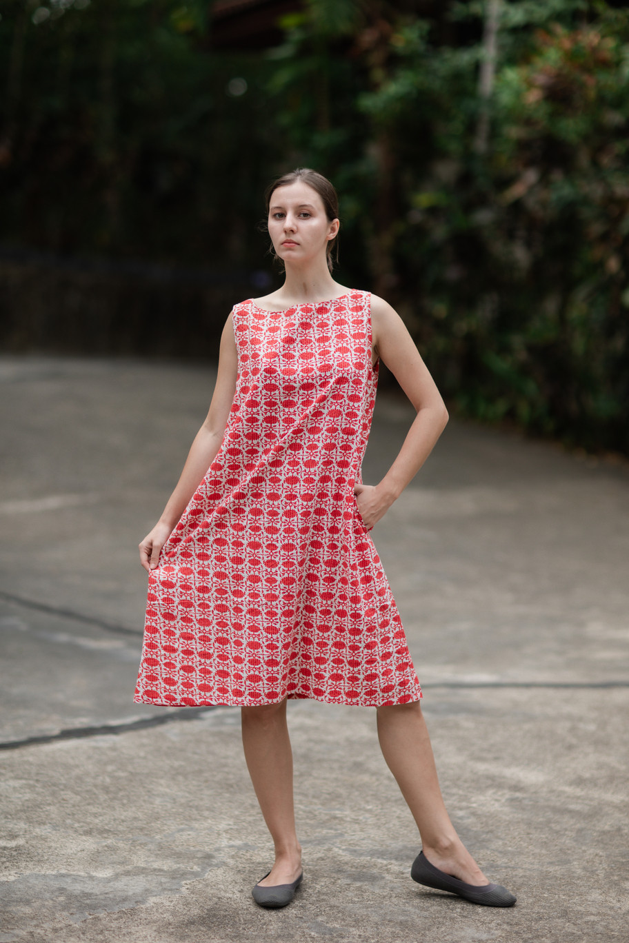 Aラインワンピース（カンタスティッチスクリーンプリント）