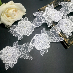 ラスト❣ 1.5m ケミカルレース端 薔薇 刺繡 チュールレース