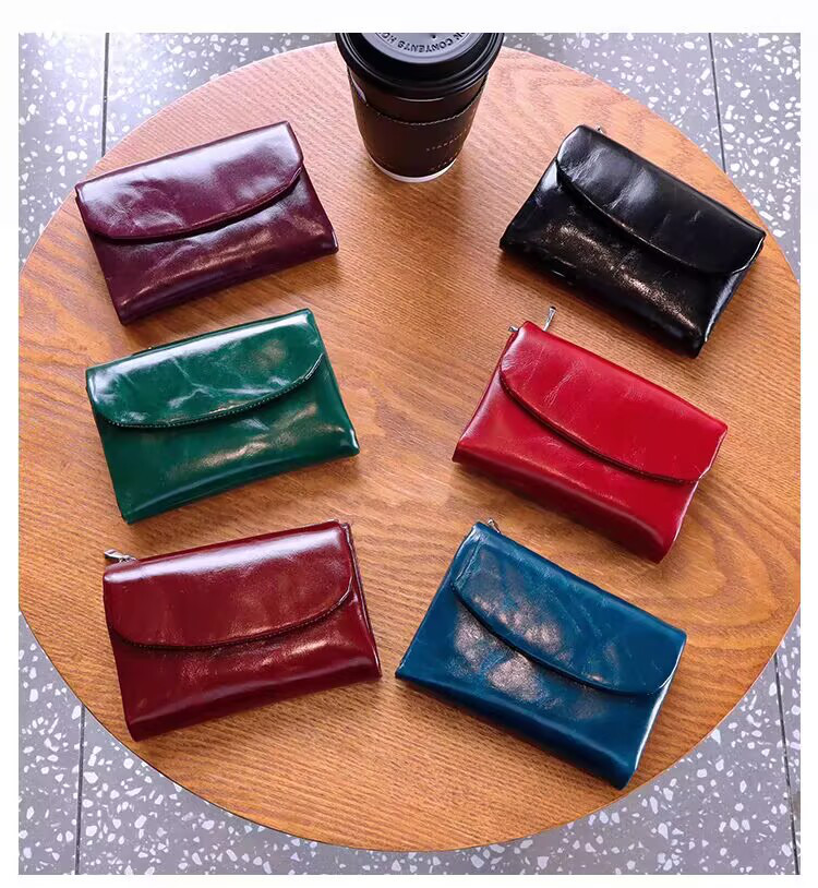 【牛革製★３つ折り財布】ファスナー付き│カード入れ│小銭入れ│オリジナルデザイン│オイル仕上げ│