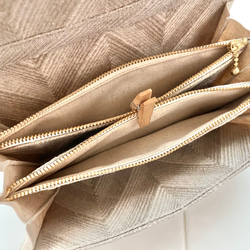 新色グレージュ《 herringbone 》フレンチリネンのジャガード織ヘリンボーン軽やかショルダーバッグ 16枚目の画像