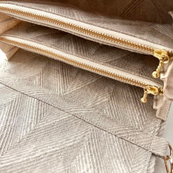 新色グレージュ《 herringbone 》フレンチリネンのジャガード織ヘリンボーン軽やかショルダーバッグ 14枚目の画像