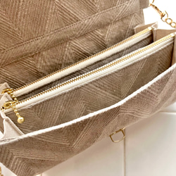 新色グレージュ《 herringbone 》フレンチリネンのジャガード織ヘリンボーン軽やかショルダーバッグ 15枚目の画像