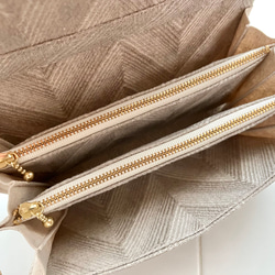 新色グレージュ《 herringbone 》フレンチリネンのジャガード織ヘリンボーン軽やかショルダーバッグ 17枚目の画像