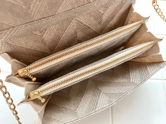 新色グレージュ《 herringbone 》フレンチリネンのジャガード織ヘリンボーン軽やかショルダーバッグ 17枚目の画像