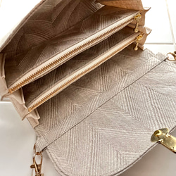 新色グレージュ《 herringbone 》フレンチリネンのジャガード織ヘリンボーン軽やかショルダーバッグ 13枚目の画像