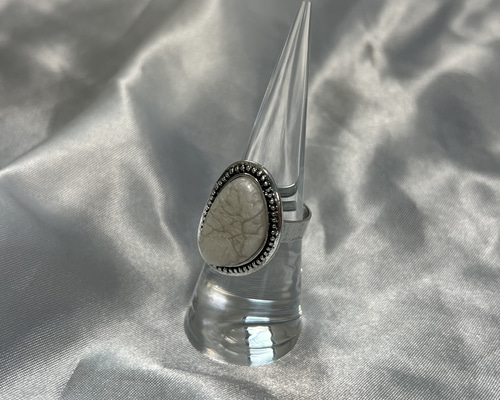 ホワイトストーン ヴィンテージ シルバーリング メンズライク 大ぶり