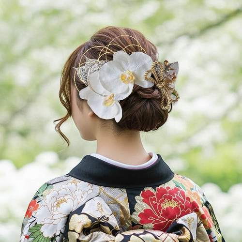 凛と咲く胡蝶蘭の髪飾り⑥ 結婚式 成人式 花嫁 和装 振袖 卒業式 白
