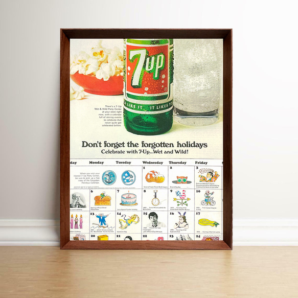 セブンアップ当時物ビンテージ７-upセブンアップ＊アメグラ＊60年広告 7UP セブンアップ 1960年代 アメリカ ヴィンテージ 広告 額付