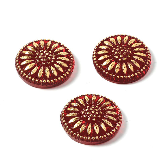 ガラスカボション 1.8cm ひなぎく ワインレッド＆ゴールド 2枚目の画像