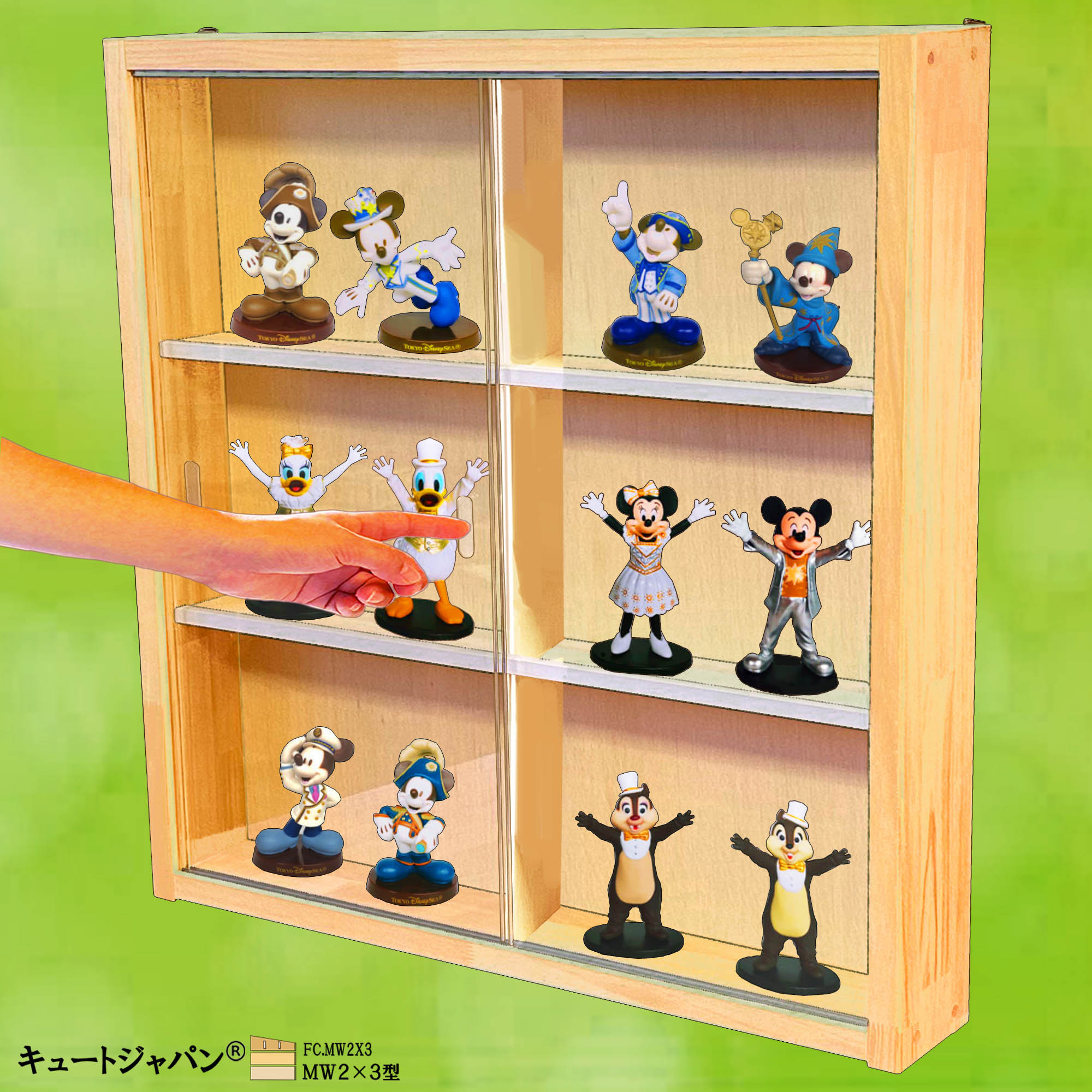 木製ミニチュアフィギュアケース コレクション ディスプレイ 収納棚 ６マス(２×３マス) アクリル障子付 日本製