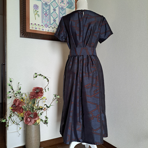 着物リメイク紬のギャザーワンピースワンピース kaorich様 専用 紬 V