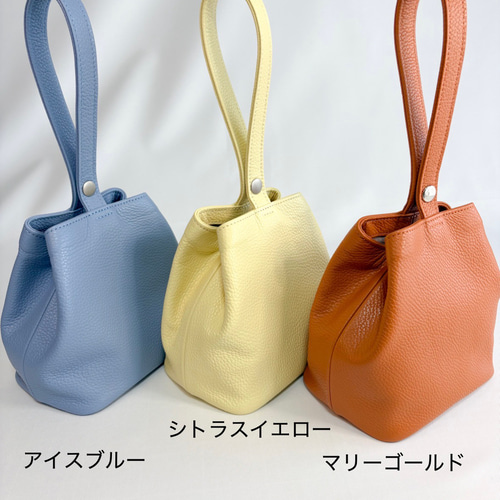 レザー巾着バッグ メンズ レディース 軽量 コンパクト ワンハンドル