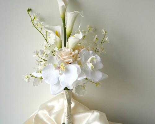 ホワイト系 アーティフィシャルフラワーブーケ ウェディングブーケ