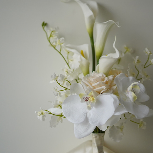 ホワイト系 アーティフィシャルフラワーブーケ ウェディングブーケ