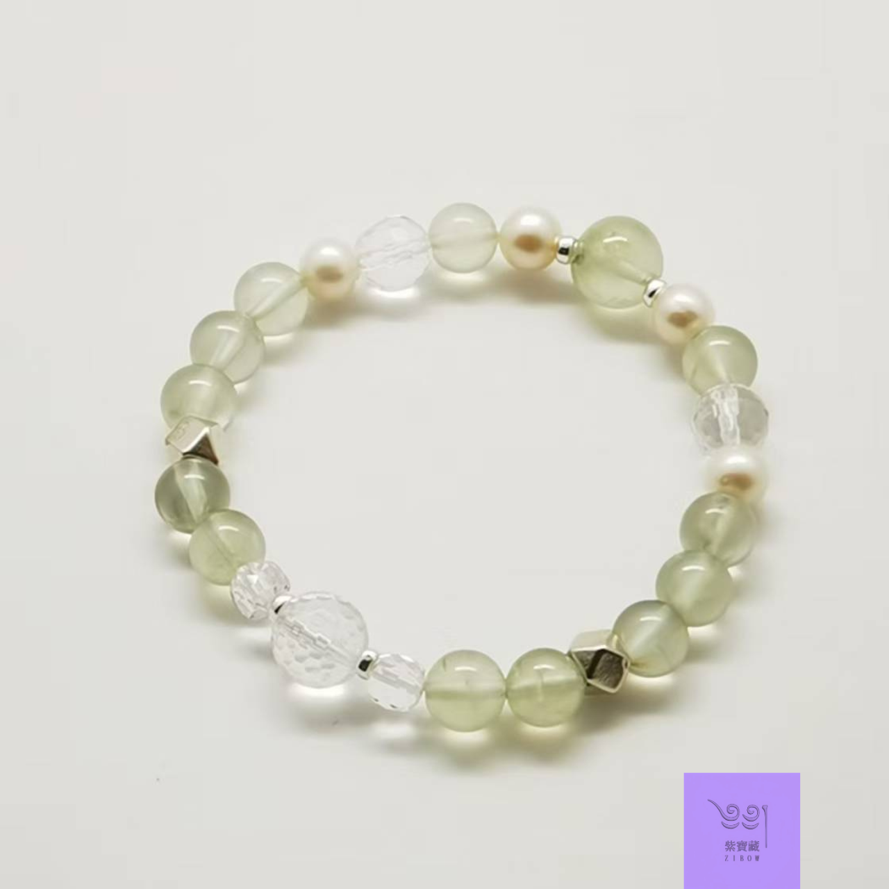 ＊緑の雫が導く、浄化と調和のブレスレット＊プレナイト・水晶・淡水パール