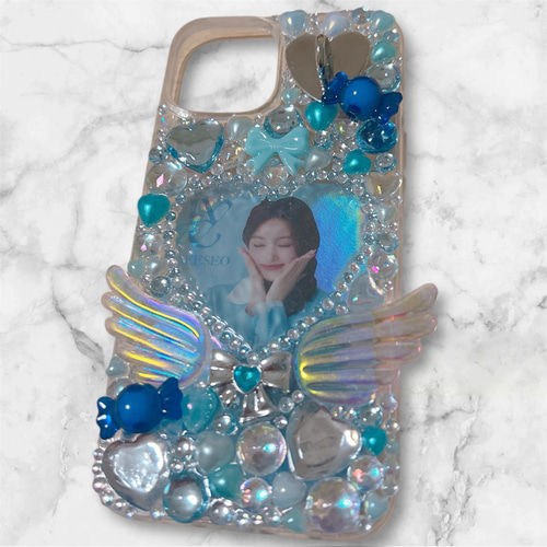 デコ電 iPhoneケース デコ電 羽モチーフ ウイッシュコア iPhone13.14 韓国 iPhoneケース