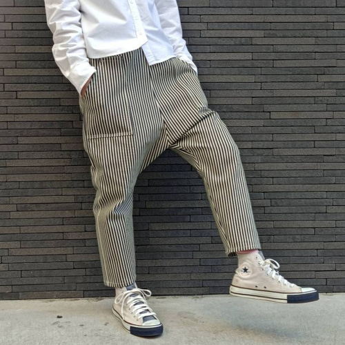 岡山 デニムヒッコリー 10オンス太ストライプ】サルエルパンツ