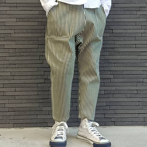 岡山 デニムヒッコリー 10オンス太ストライプ】サルエルパンツ