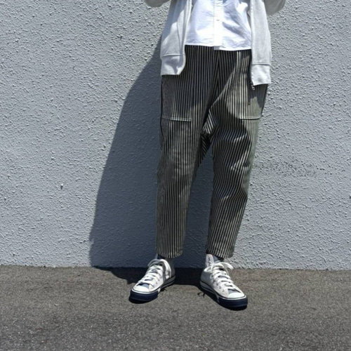 岡山 デニムヒッコリー 10オンス太ストライプ】サルエルパンツ