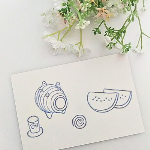 植木スイカ　色鉛筆画　はがきサイズ原画 色鉛筆画 手描き原画 スイカ - メルカリ