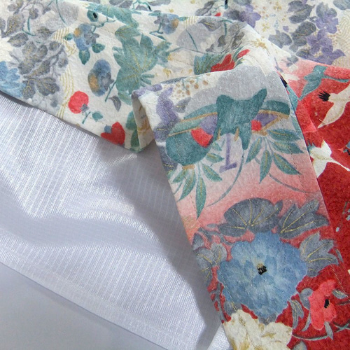 16)2289】84×146・暖簾/着物リメイク・小花蝶鶴文様 カーテン 峯