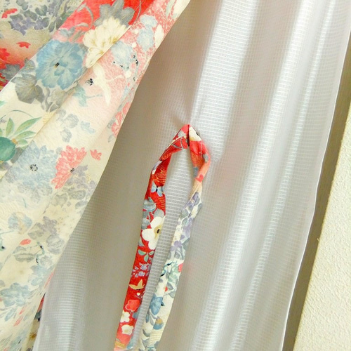 16)2289】84×146・暖簾/着物リメイク・小花蝶鶴文様 カーテン 峯風堂