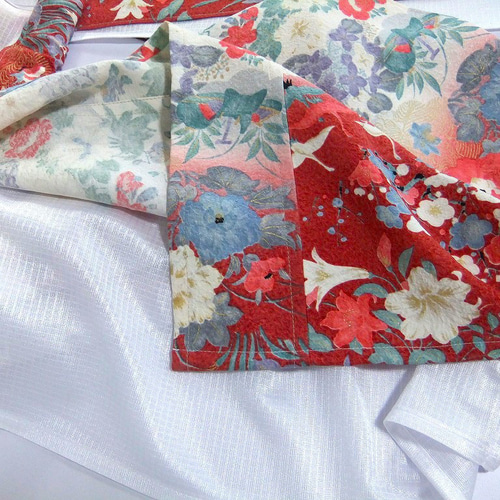 16)2289】84×146・暖簾/着物リメイク・小花蝶鶴文様 カーテン 峯風堂