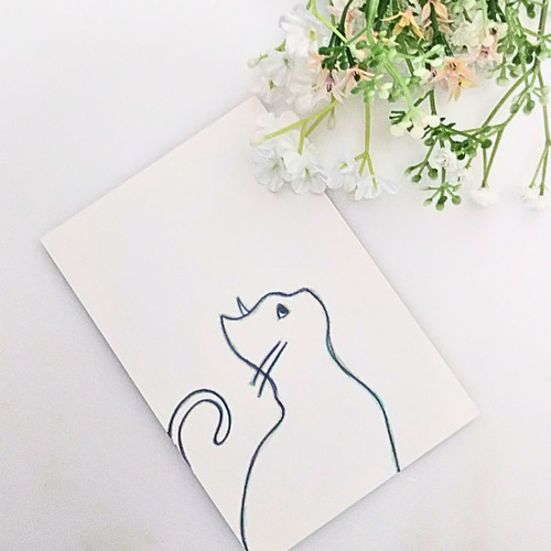 色鉛筆画 原画 1点物 ネコ 線画 イラスト ハガキサイズ イラスト