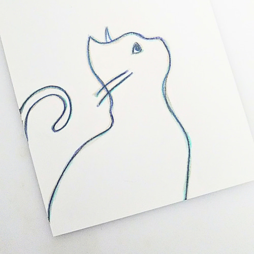 色鉛筆画　ハガキサイズ　猫　原画 猫 ネコ【原画 ポストカードサイズ 色鉛筆画】 絵画 ちさと 通販