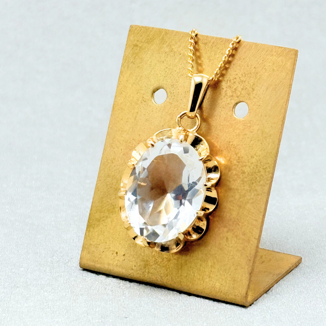 ラス1 16×12 透明の装い クォーツ/白水晶  K18GP K24GP 天然石ネックレス - 菊爪 楕円LL