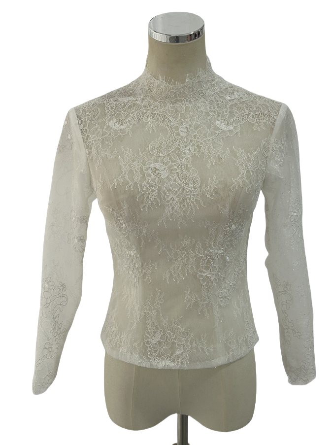 ウエディングドレス ボレロ  ロングスリーブ ハイネック 披露宴/結婚式 流れる透け花レース