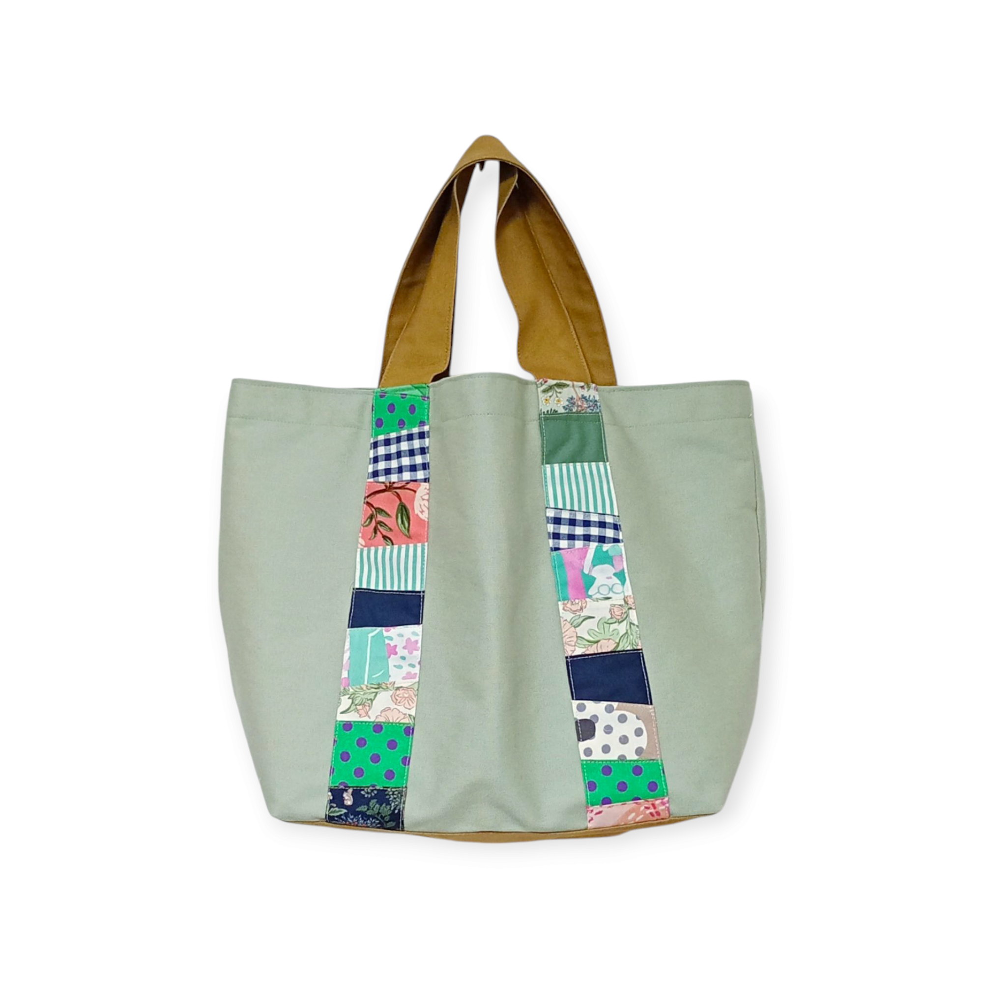 もようのライントートバッグ／ピンク・グリーン