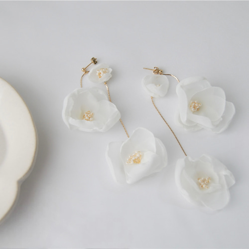 fleurs 三連 イヤリング/ピアス シフォンフラワー ブライダル 挙式