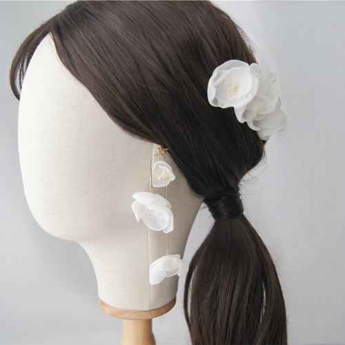 fleurs 三連 イヤリング/ピアス シフォンフラワー ブライダル 挙式