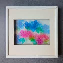 ‼️‼️切り絵　貼り絵　和紙　花の絵 シルバー額縁付き 297affaf2eb042910b9c4b831af876