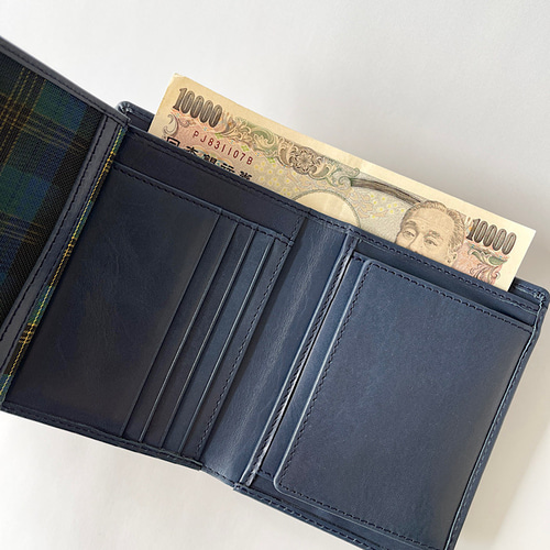 美品☆ブルガリBVLGARI マネークリップ ネイビー レザー 二つ折り 財布