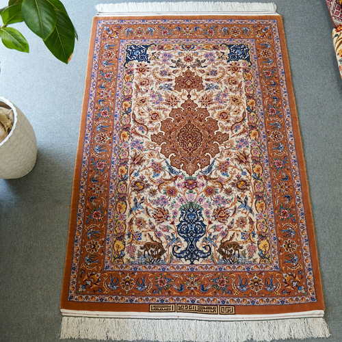 【未使用品】ペルシャ絨毯(イスファハン)37×56cmビンテージ 高級ペルシャ絨毯イスファハン産セーラフィアン工房 313×214cm