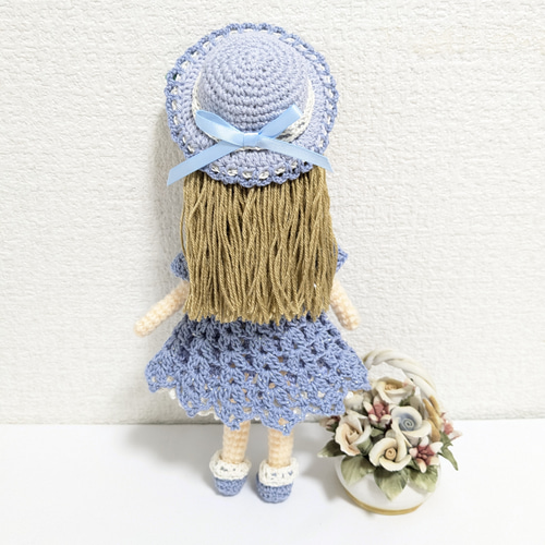 ✿水色ワンピースの女の子 着せ替えあみぐるみ あみぐるみ Karin