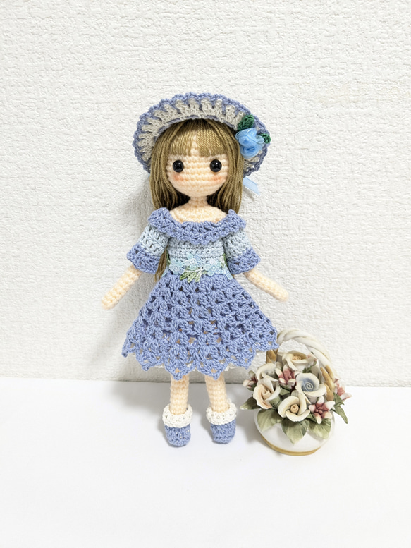 ✿水色ワンピースの女の子 着せ替えあみぐるみ あみぐるみ Karin