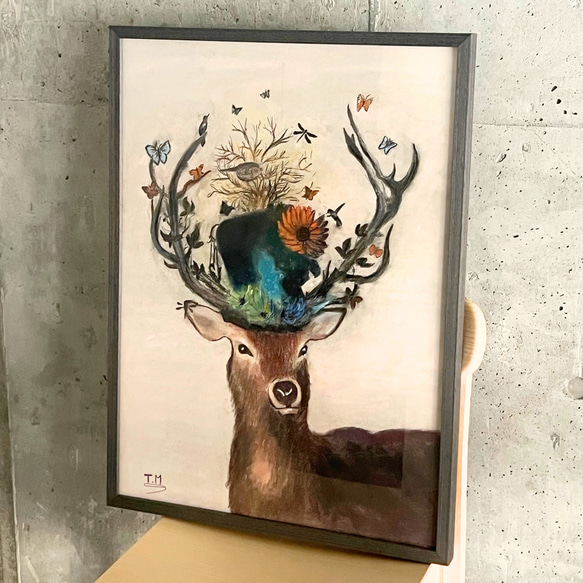 SALE価格 20%OFF】自然と調和する鹿の絵画〈一点物〉 絵画 lowergo 