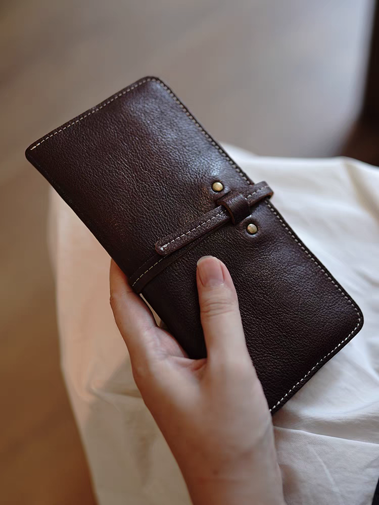 男女共用 【牛革製☆薄型大容量長財布】紐留め│オリジナルデザイン│カードケース│柔らかい│レトロ系│多機能