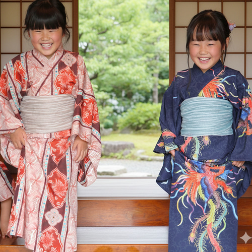 九谷焼作家が描く文様 子供浴衣・帯セット 鳳凰【KUTANI×KIMONO】 子供