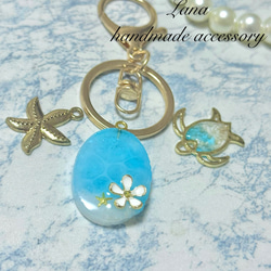 冬のハワイアン プルメリアキーホルダー 海 キーリング Lana